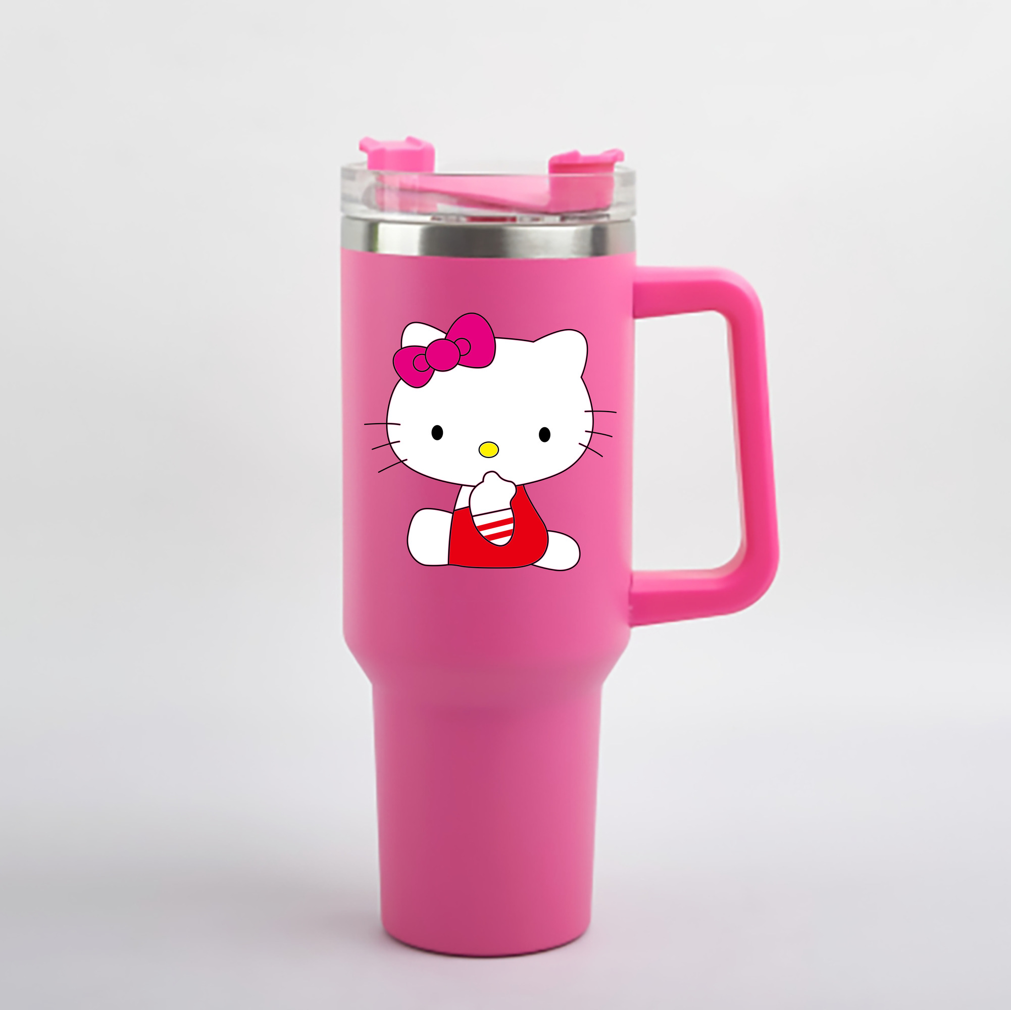 （画像用） Hello Kitty ハローキティ 1200mL車用タンブラー - クリスタルステッカー（プラスチックストロー付き）